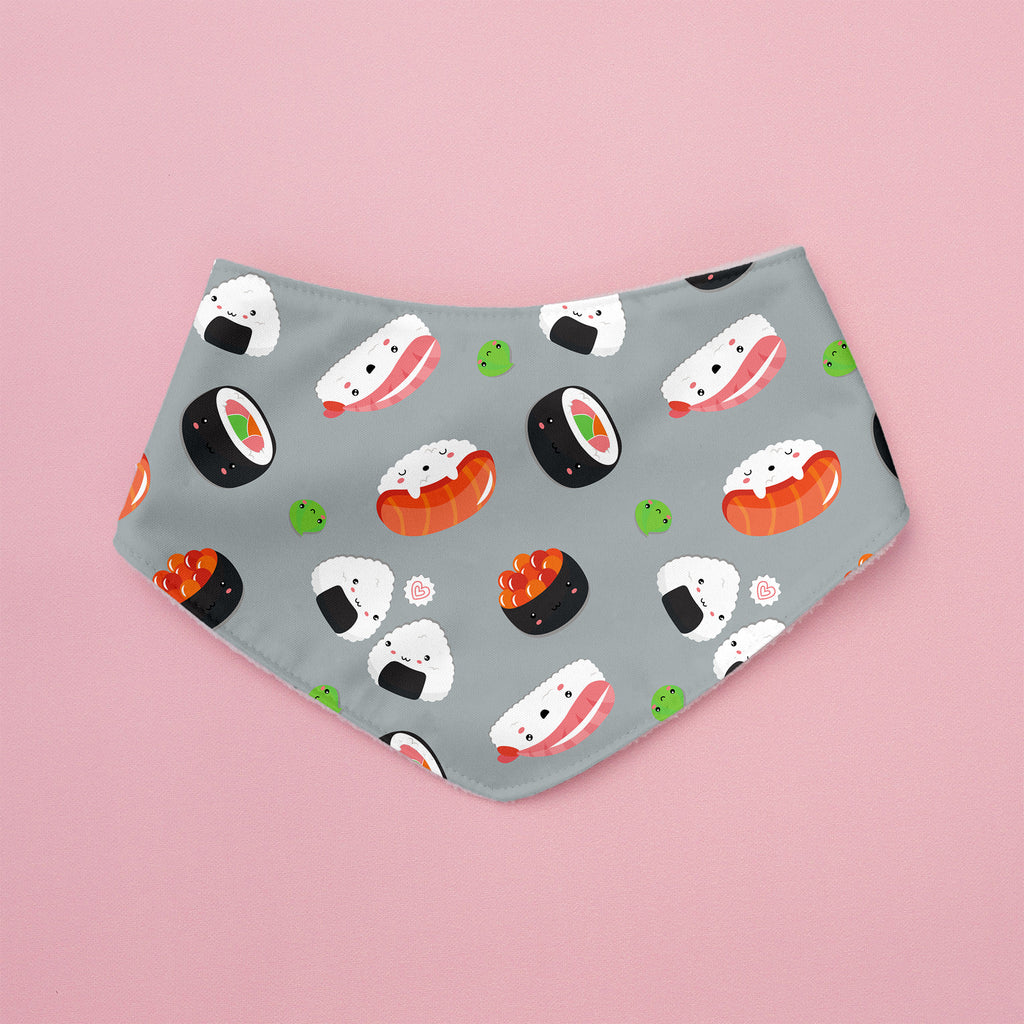 Gray bandana with sushi pattern on a pink background