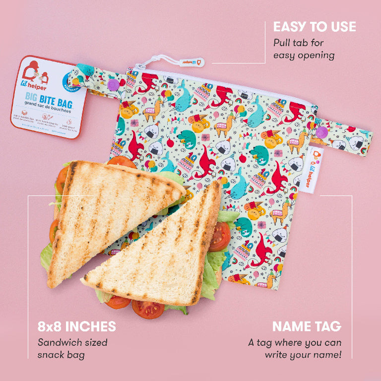 Snack Bags Infographic with features and sandwich